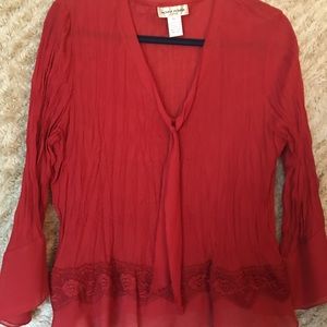Michele Michelle Petite Burnt Coral Crinkle Blouse